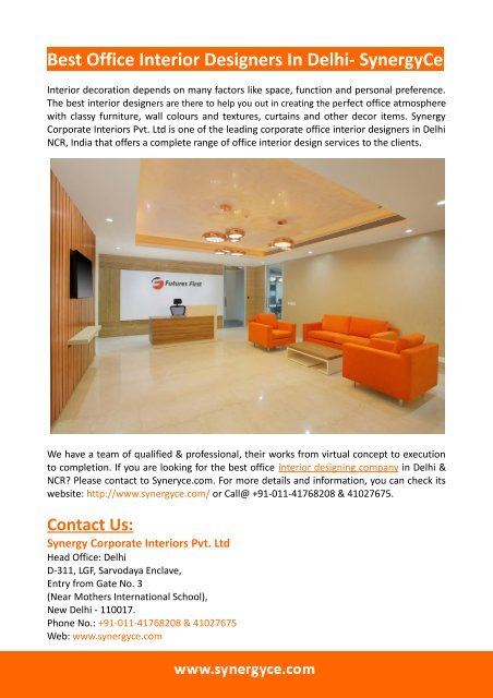 Office Interior Design- Synergy Corporate Interiors