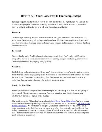 How To Sell Your Home Fast In Four Simple Steps