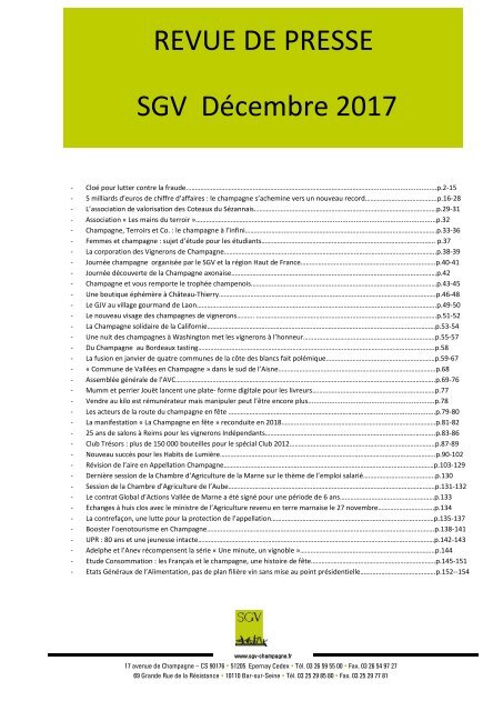 Panorama de presse  Spécial SGV décembre 2018