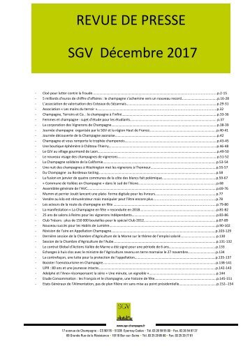 Panorama de presse  Spécial SGV décembre 2018