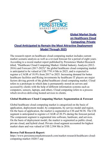 Healthcare Cloud Computing Market Expected to Touch US$ 7791.4 Mn by 2025