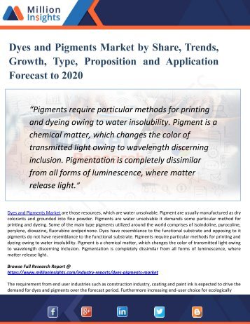 Dyes and Pigments Market - Industry Capacity, Production, Revenue, Price and Gross Margin 2015-2020