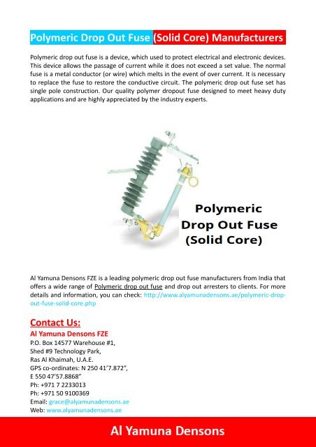 Drop Out Arresters Supplier Al Yamuna Densons Fze Drop Out Arresters Supplier Al Yamuna Densons Fze