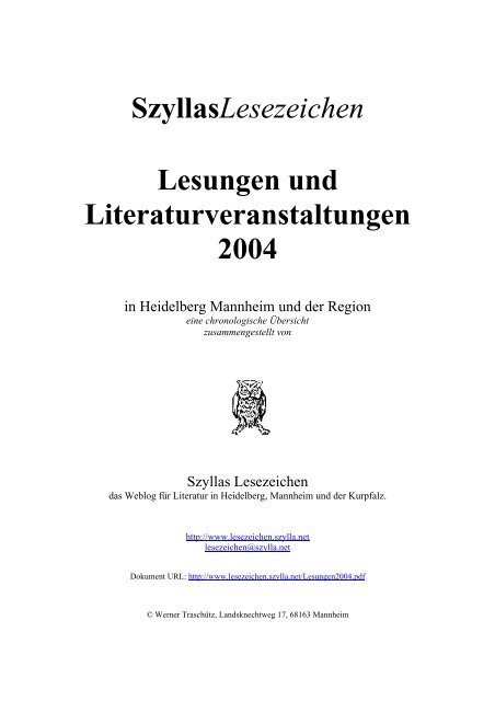 SzyllasLesezeichen Lesungen und Literaturveranstaltungen 2004