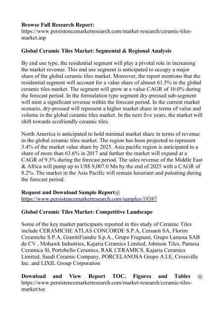 Ceramic Tiles Market Expected to Touch US$ 167,033.1 Mn by 2025