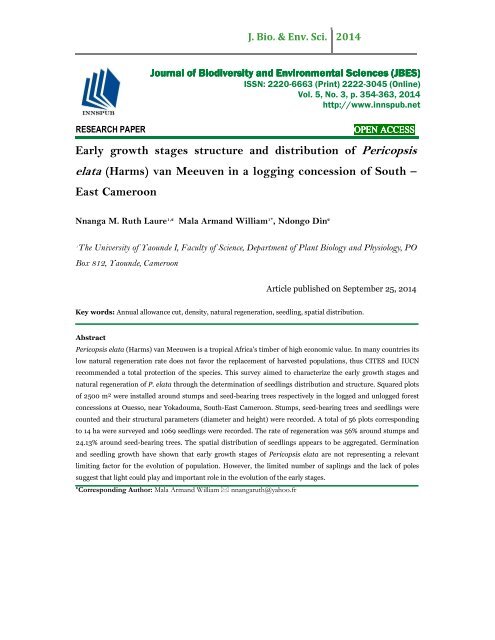 Early growth stages structure and distribution of Pericopsis elata (Harms) van Meeuven in a logging concession of South – East Cameroon