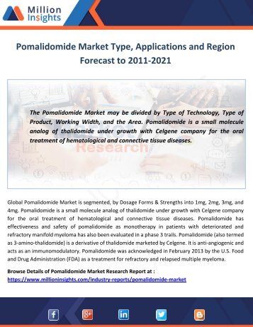 Pomalidomide Market  Applications and Region Forecast to 2011-2021