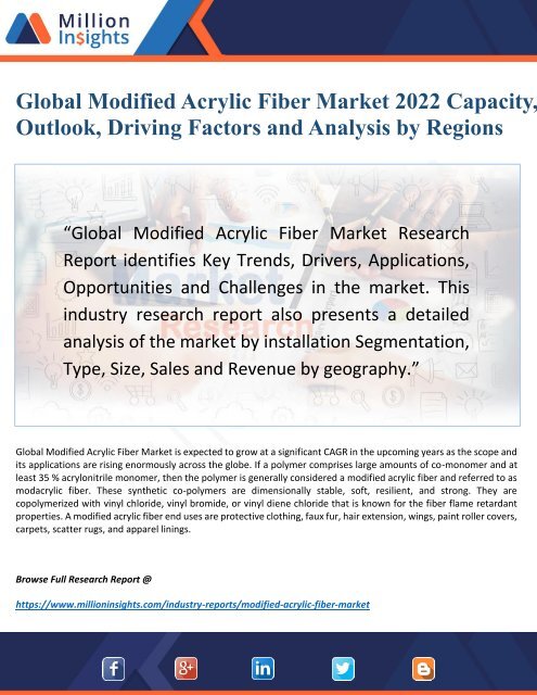 Global Modified Acrylic Fiber Market 2022: Outlook by New Horizons, Key Companies 