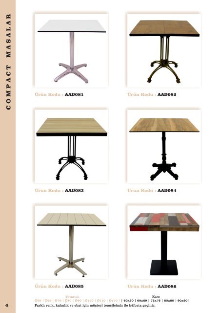 Anadağıtım Dekorasyon Masa ve Sandalye Ürün Kataloğu / Table and Chair Catalog