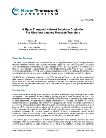 HyperTransport NIC for Ultra-low Latency Message Transfer