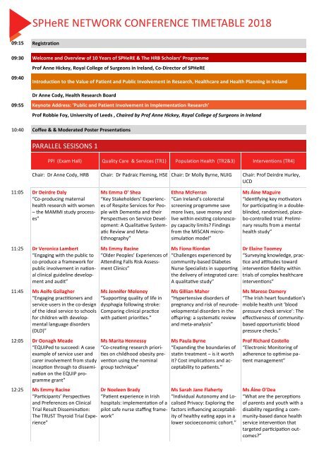 2018 SPHeRE Network Conference Timetable (Final)