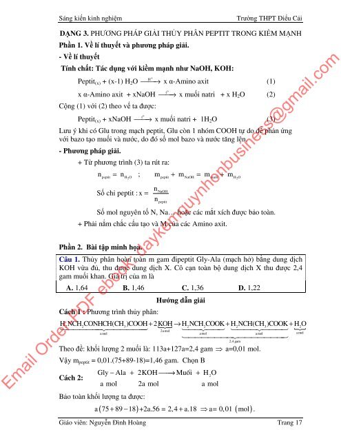 SKKN Phương pháp giải bài tập peptit-protein (2016-2017)