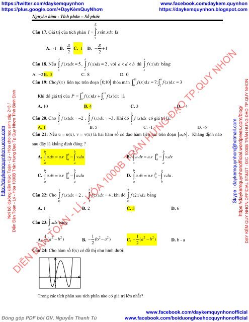 Nguyên hàm - Tích phân - Số phức - 60 CÂU TRẮC NGHIỆM + ĐÁP ÁN