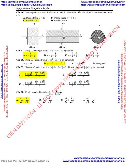 Nguyên hàm - Tích phân - Số phức - 60 CÂU TRẮC NGHIỆM + ĐÁP ÁN