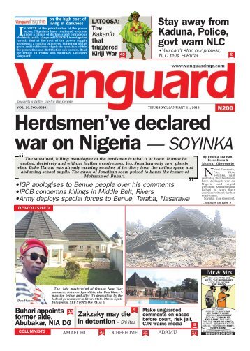 11012018 - Herdsmen’ve declared war on Nigeria — SOYINKA