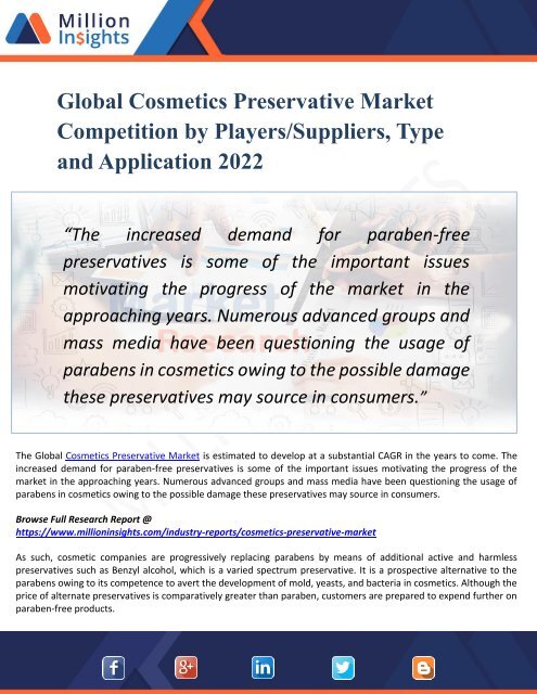 Cosmetics Preservative Market Scope, Demands, Technological Development and Competitive Insights to 2022