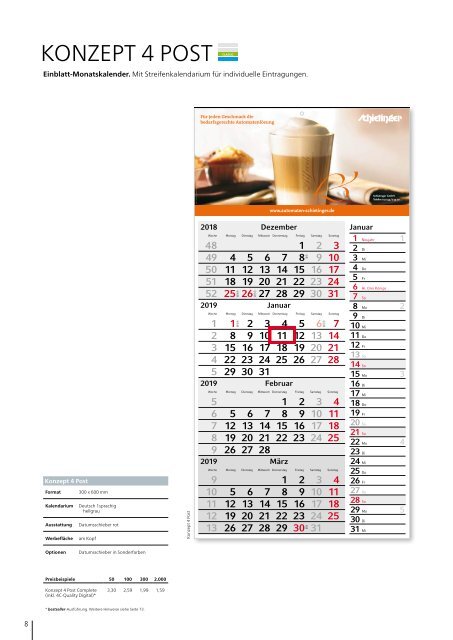 Kalender, Werbekalender 2019