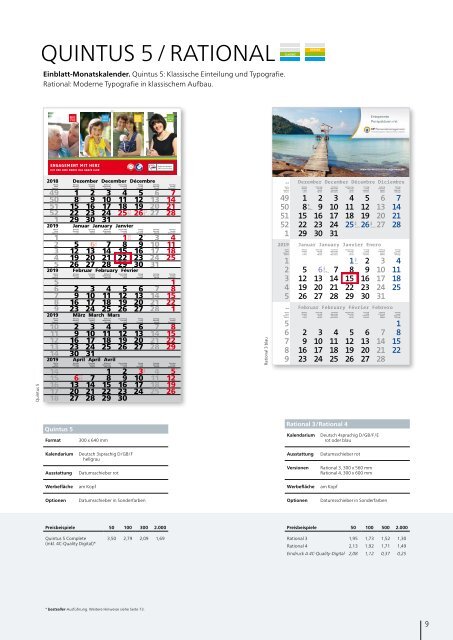 Kalender, Werbekalender 2019