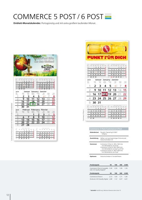 Kalender, Werbekalender 2019