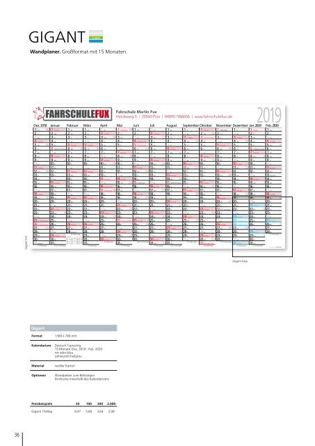 Kalender, Werbekalender 2019