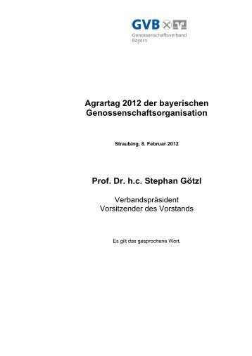 Prof. Dr. hc Stephan Götzl - Genossenschaftsverband Bayern