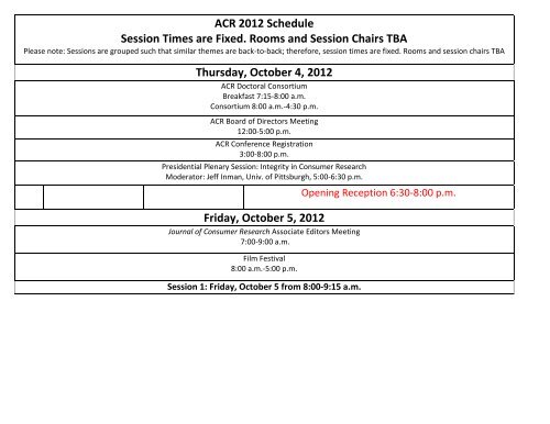 ACR 2012 Schedule Session Times are Fixed. Rooms and Session ...