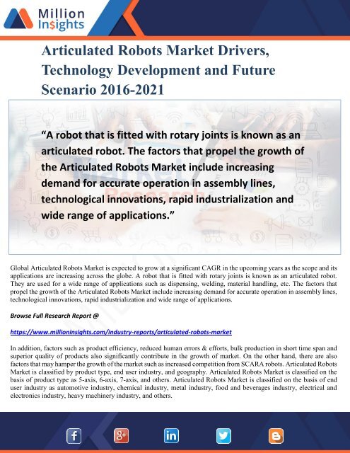 Articulated Robots Market Drivers, Technology Development and Future Scenario 2016-2021