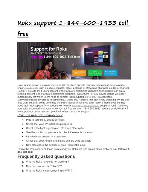 Www Roku Support Roku technical support number 1-844-600-1933 toll free