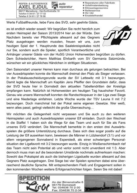 "Der Traktorist" - 1. Hauptrunde Saalekreispokal 2013/2014 - SV Dornstedt vs. HuSG Union Hohenweiden