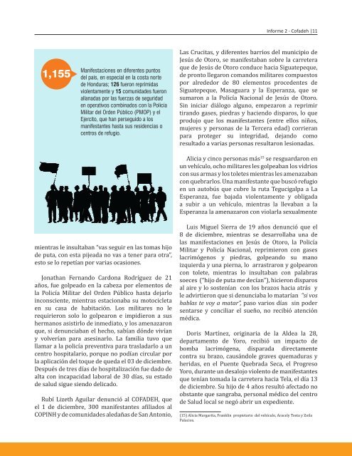 COFADEH. Informe violaciones a DH   en contexto protesas anti fraude en Honduras No.2(1)