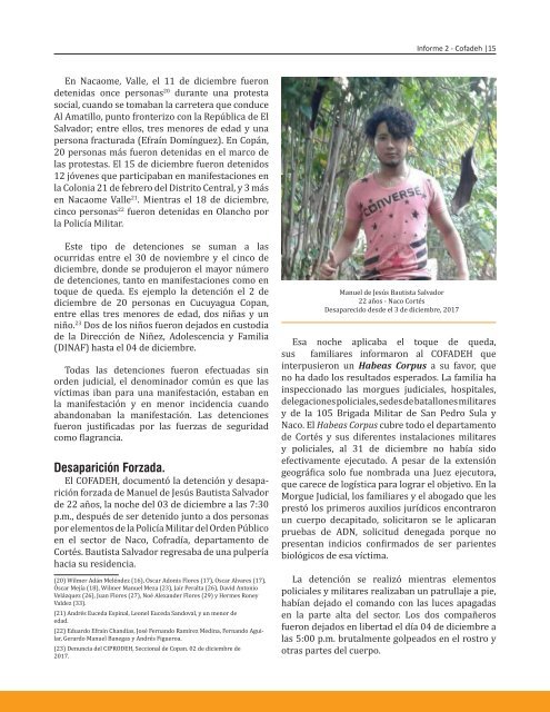 COFADEH. Informe violaciones a DH   en contexto protesas anti fraude en Honduras No.2(1)