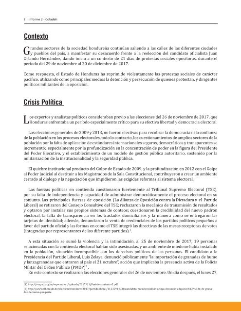 COFADEH. Informe violaciones a DH   en contexto protesas anti fraude en Honduras No.2(1)