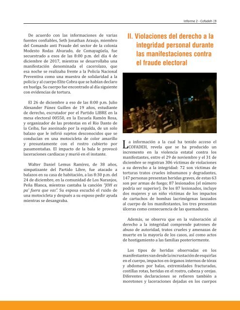 COFADEH. Informe violaciones a DH   en contexto protesas anti fraude en Honduras No.2(1)