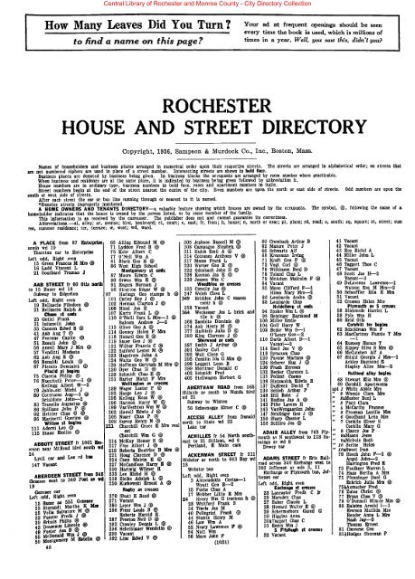 HOUSE AND STREET DIRECTORY - Monroe County Library System