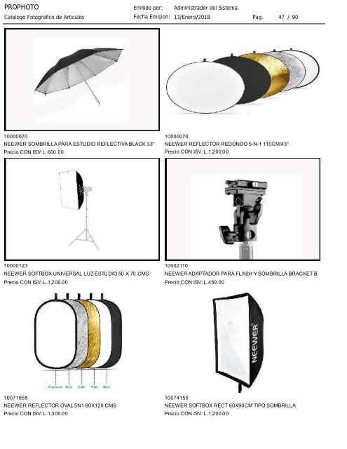 Catalogo ProPhoto actualizado al 13 de Enero 2018