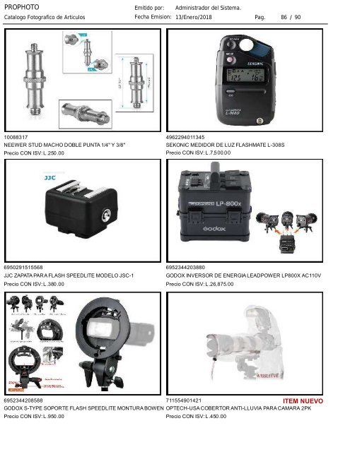 Catalogo ProPhoto actualizado al 13 de Enero 2018