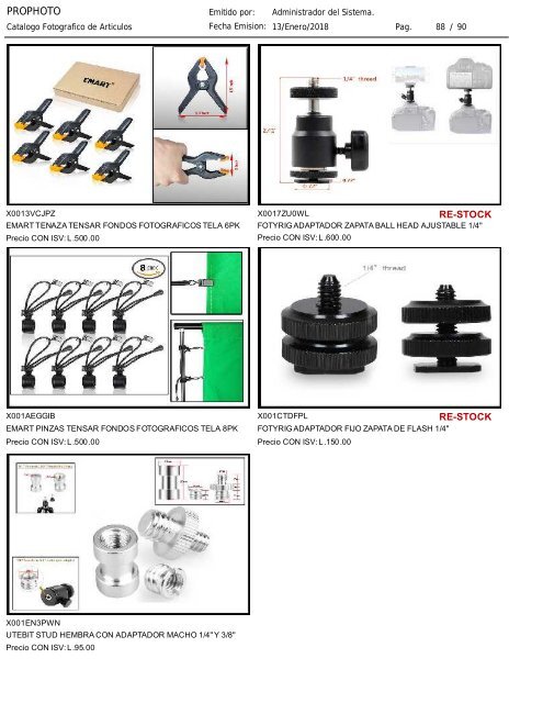 Catalogo ProPhoto actualizado al 13 de Enero 2018