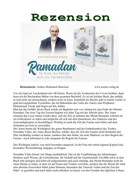 Rezension" Ramadan, Ein Monat des Fastens, nicht des Fastenbrechens" von Nureddin Yıldız