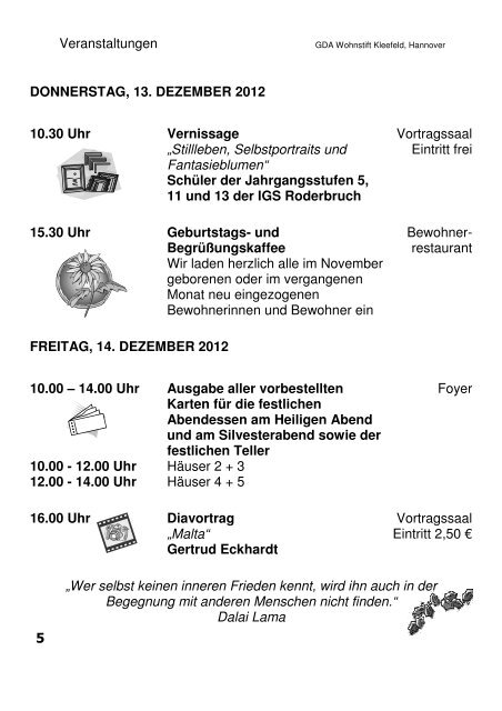 Veranstaltungskalender Hannover-Kleefeld