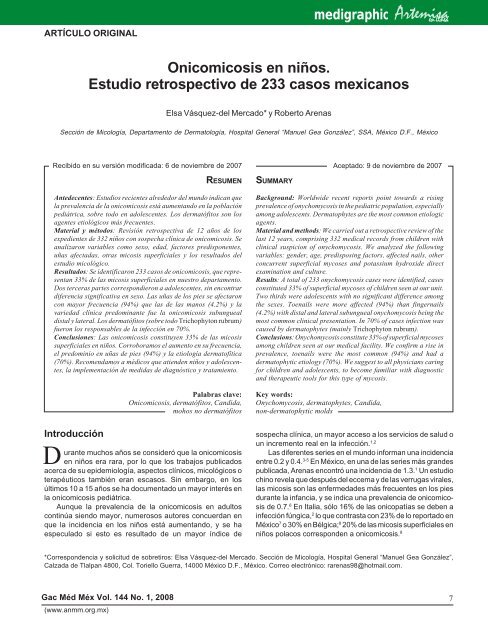 Onicomicosis en niños. Estudio retrospectivo de 233 casos mexicanos