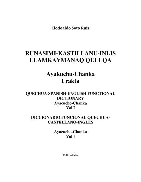 RUNASIMI-KASTILLANU-INLIS LLAMKAYMANAQ QULLQA.