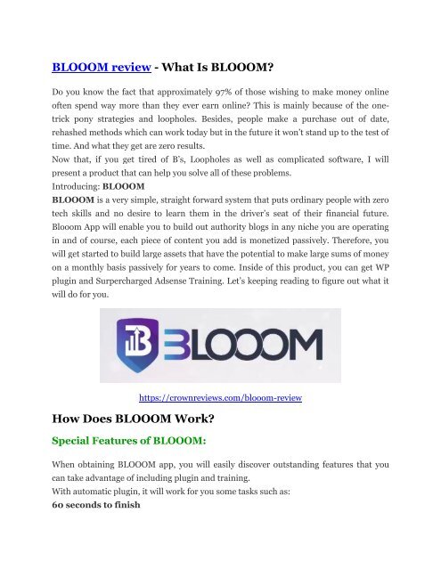 BLOOOM Review and BLOOOM (EXCLUSIVE) bonuses pack