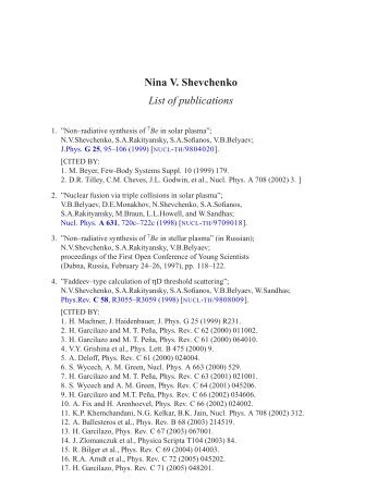 Nina V. Shevchenko List of publications