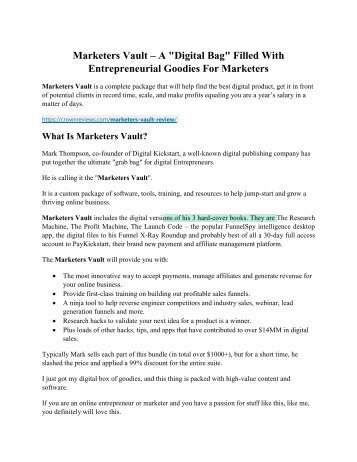 Marketers Vault review and (Free) $21,400 Bonus & Discount