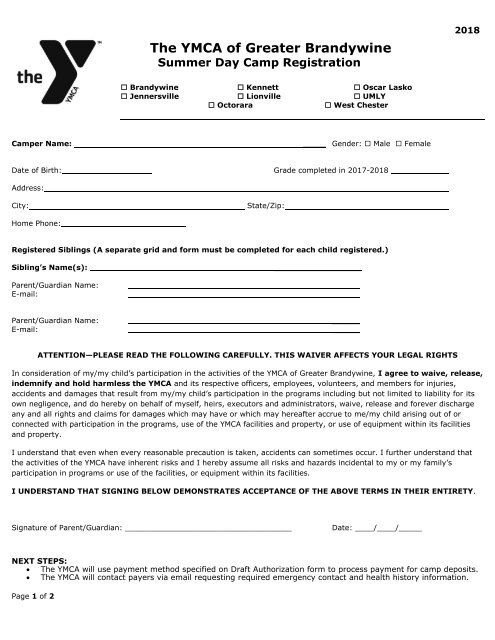 2018 Camp Chestnut & Winnipeg (WCAY  & OLY) Registration Form