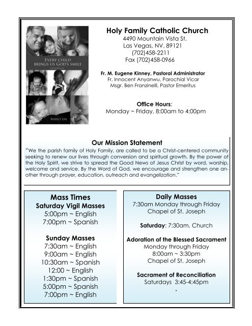 Sunday Masses - Diocese of Las Vegas
