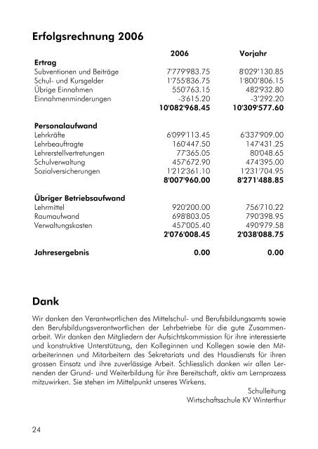 Jahresbericht 2006/07 ansehen - Wirtschaftsschule KV Winterthur