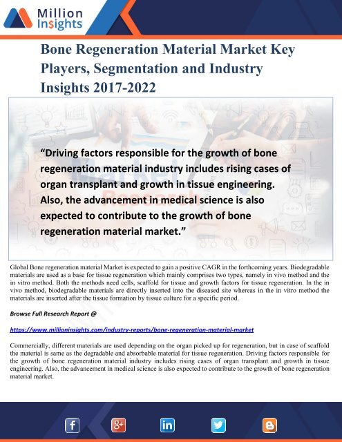 Bone Regeneration Material Market Key Players, Segmentation and Industry Insights 2017-2022