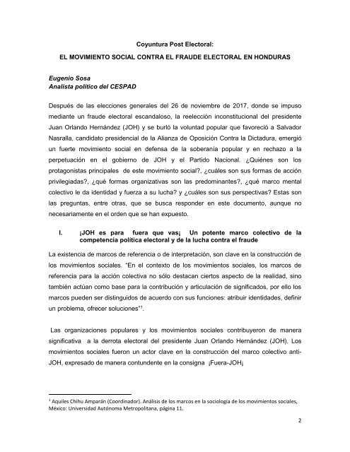  El movimiento social contra el fraude electoral en Honduras