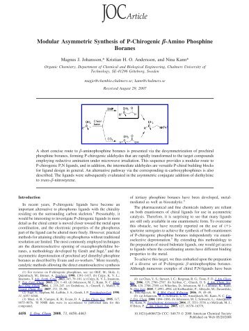 Modular Asymmetric Synthesis of P-Chirogenic -Amino Phosphine ...